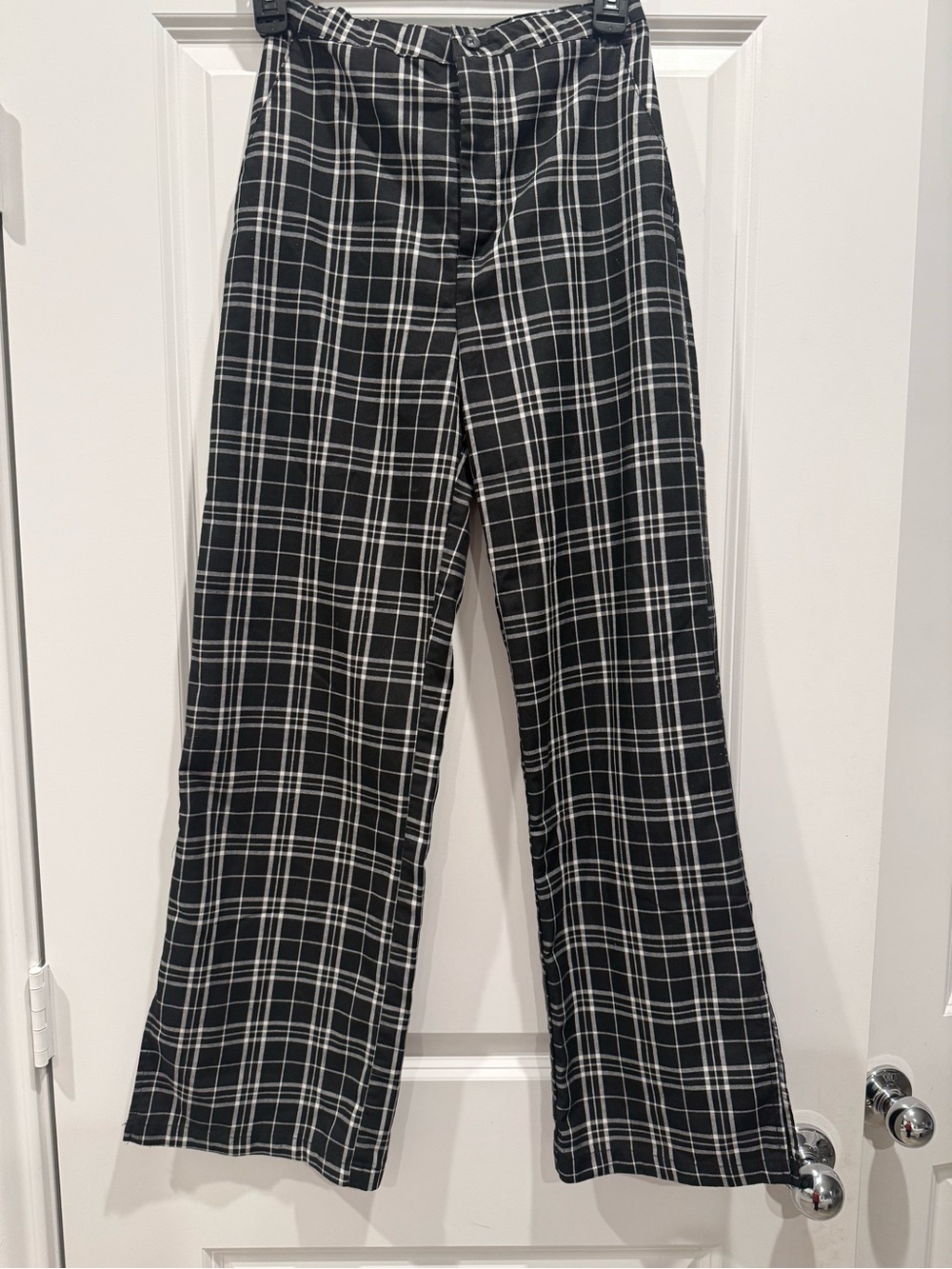 H&M Girls Black Plaid High Waist Straight Leg Pants Size 13-14 Y
